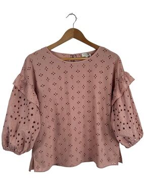 Status by Chenault Eyelet Puff Sleeve Top Women’s M Dusty Pink 100% Cotton